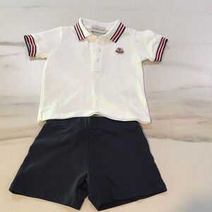 Moncler Kids Set Polo Shirt with Navy Accents and shorts